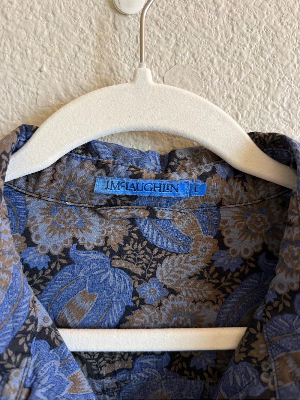 J. McLaughlin Cotton Blue Button Front Midi Shirt Dress Printed Block Print Sz L - Picture 4 of 9